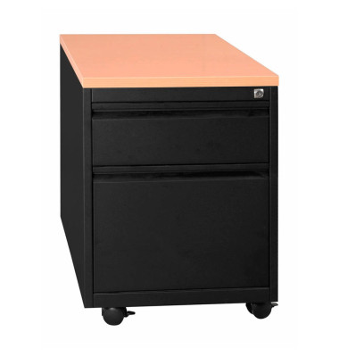 Rollcontainer 100514, schwarz/buche, 2 Schubladen, Stahl, abschlie&szlig;bar