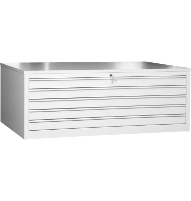 Planschrank 111430, Stahl abschließbar, 5 Schubladen, A0, 140 x 53 x 95 cm, lichtgrau