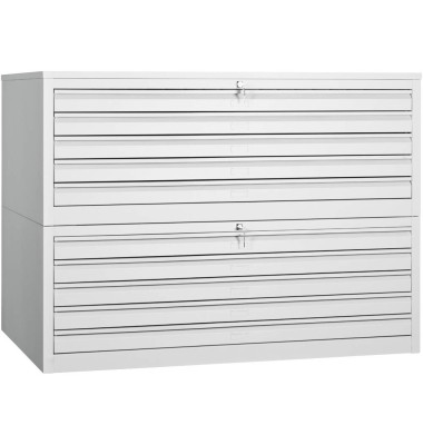 Planschrank 111758, Stahl abschließbar, 10 Schubladen, A0, 140 x 105 x 95 cm, lichtgrau