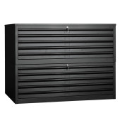 Planschrank 111759, Stahl abschließbar, 10 Schubladen, A0, 140 x 105 x 95 cm, schwarz