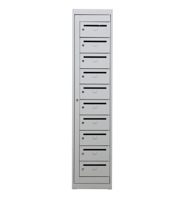 Schließfachschrank 111314, Metall, 1 Abteil mit 10 Fächern, abschließbar, 40x180cm (BxH), lichtgrau