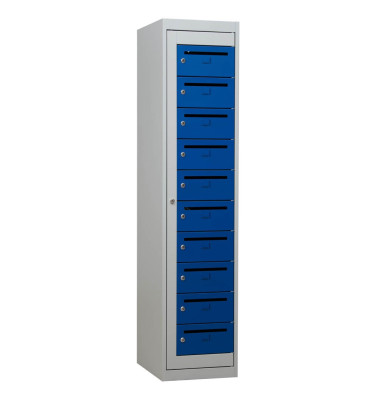 Schließfachschrank 111315, Metall, 1 Abteil mit 10 Fächern, abschließbar, 40x180cm (BxH), blau