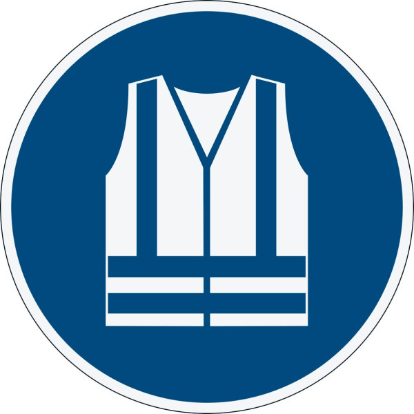 4005546983516 - Hinweisschild Durable rund für den Innenbereich Motiv „Warnweste benutzen“ EN ISO 7010 selbstklebend blau-weiß 1 Stück