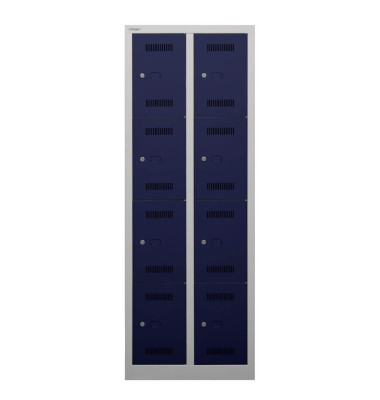 Schließfachschrank MonoBloc ML06D4505, Metall, 2 Abteile mit 8 Fächern, abschließbar, 61x170cm (BxH), blau