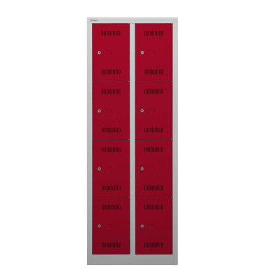 Schließfachschrank MonoBloc ML06D4506, Metall, 2 Abteile mit 8 Fächern, abschließbar, 61x170cm (BxH), rot