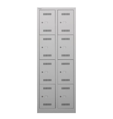 Schließfachschrank MonoBloc ML06D4645, Metall, 2 Abteile mit 8 Fächern, abschließbar, 61x170cm (BxH), lichtgrau