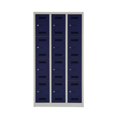 Schließfachschrank MonoBloc ML09T4505, Metall, 3 Abteile mit 12 Fächern, abschließbar, 90x170cm (BxH), blau