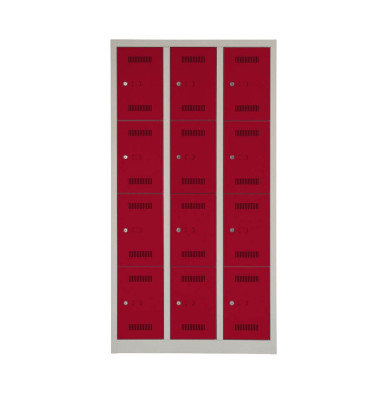 Schließfachschrank MonoBloc ML09T4506, Metall, 3 Abteile mit 12 Fächern, abschließbar, 90x170cm (BxH), rot