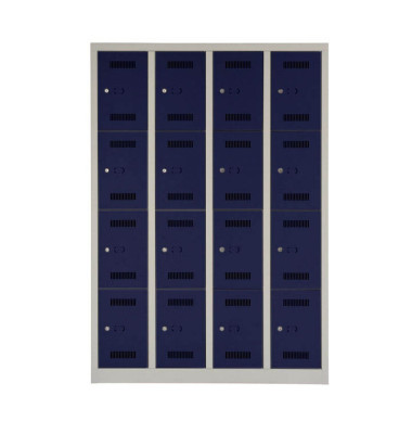 Schließfachschrank MonoBloc ML11Q4505, Metall, 4 Abteile mit 16 Fächern, abschließbar, 118,3x170cm (BxH), blau