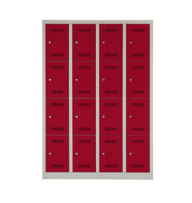 Schließfachschrank MonoBloc ML11Q4506, Metall, 4 Abteile mit 16 Fächern, abschließbar, 118,3x170cm (BxH), rot
