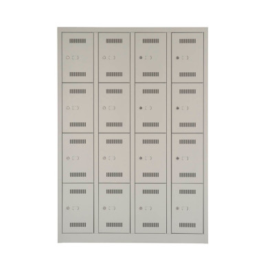 Schließfachschrank MonoBloc ML11Q4645, Metall, 4 Abteile mit 16 Fächern, abschließbar, 118,3x170cm (BxH), lichtgrau