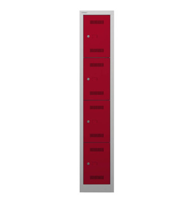 Schließfachschrank MonoBloc ML03S4506, Metall, 1 Abteil mit 4 Fächern, abschließbar, 32,2x170cm (BxH), rot