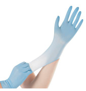 Einweghandschuhe Hygostar Safe Super Stretch, Nitril, lebensmittelecht, blau, Größe 7 / S,