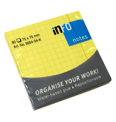 Haftnotizen 5654-34-K, 75x75mm, gelb, kariert, quadratisch