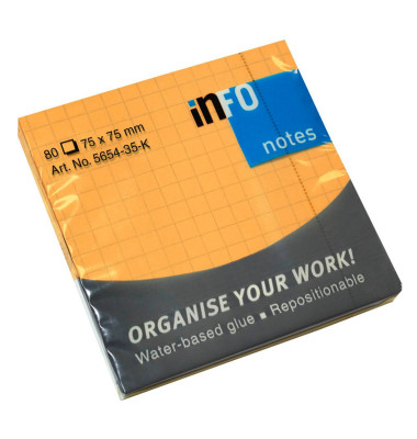 Haftnotizen 5654-35-K, 75x75mm, orange, kariert, quadratisch