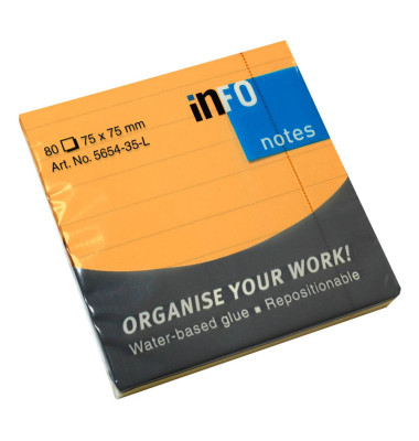Haftnotizen 5654-35-L, 75x75mm, orange, liniert, quadratisch