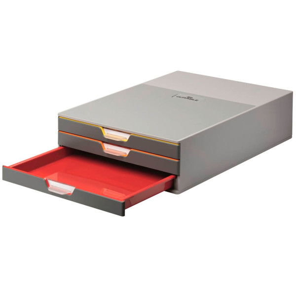4005546985602 - DURABLE Schubladenbox VARICOLOR®  dunkelgrau mit bunten Farblinien 760327 DIN A4 mit 3 Schubladen 1 St