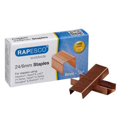 Heftklammern 24/6, S24600Z3, Stahldraht verkupfert, Heftleistung 2-30 Blatt