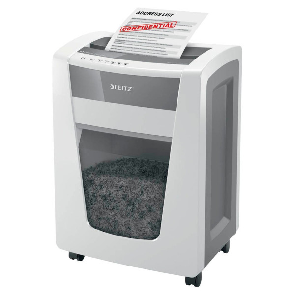 4002432118977 - IQ Office Pro Aktenvernichter P5+ Super-Mikroschnitt 2 x 5 mm 30 l 7 Blatt Schnittleistung Anti-Papierstau-Technologie mit Rollen weiß