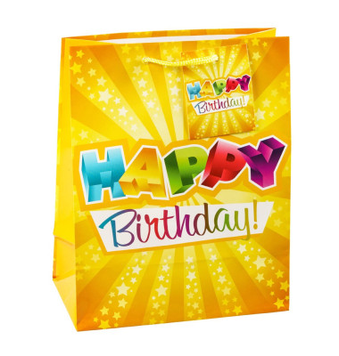 Geschenktasche 84014-1-SG Geburtstag Serie 1, Geburtstag, Kunststoffkordel mit Karte, HAPPY BIRTHDAY, 18cm x 23cm