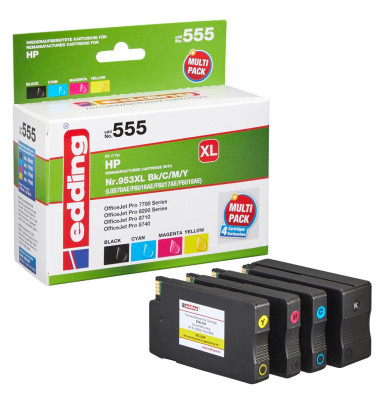 Druckerpatrone EDD-555 18-555 (kompatibel zu HP 953XL), schwarz/cyan/magenta/gelb, ca. 2045 / 3x 1765 Seiten