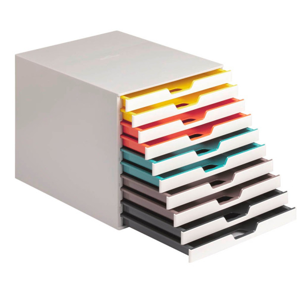 4005546993270 - AKTION DURABLE Schubladenbox VARICOLOR®  weiß mit bunten Farblinien 763027 DIN A4 mit 10 Schubladen 1 St