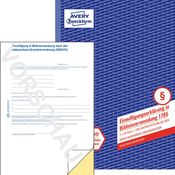 4004182017654 - Einwilligung id Bildnisverwendung A4 selbstdurchschreibend 2x40 Blatt