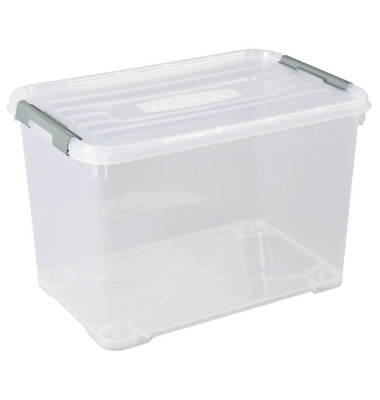 Aufbewahrungsbox HANDY 240682, 65 Liter mit Deckel, außen 600x400x388mm, Kunststoff transparent