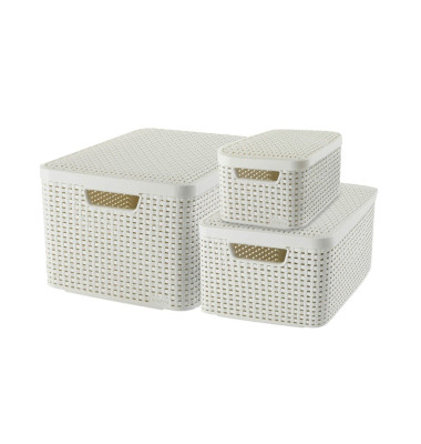 Aufbewahrungsbox Style 240652, Set mit Deckel, außen 445x330x248mm / 397x290x187mm / 291x198x142mm, Kunststoff creme