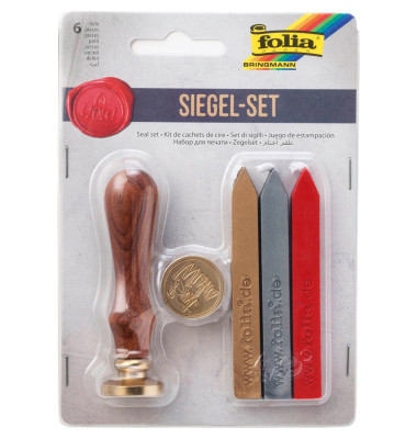 folia Siegel-Set 31019, 3 Wachs rot + silber + gold, 2 Motive, 1 Griff
