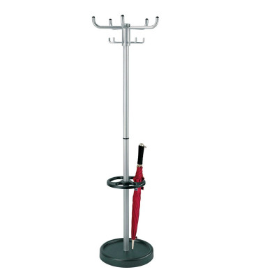 Garderobenständer Larco 6092, mit 10 Haken, mit Schirmständer, Metall, silber