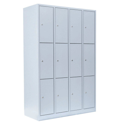 Schließfachschrank 520340, Metall, 4 Abteile mit 12 Fächern, abschließbar, 117x180cm (BxH), lichtgrau