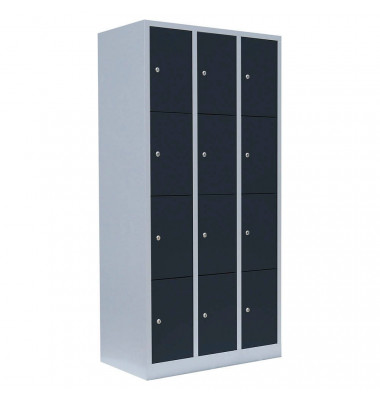 Schließfachschrank 520438, Metall, 3 Abteile mit 12 Fächern, abschließbar, 88,5x180cm (BxH), anthrazit