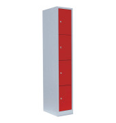 Schließfachschrank 520414, Metall, 1 Abteil mit 4 Fächern, abschließbar, 31,5x180cm (BxH), rot