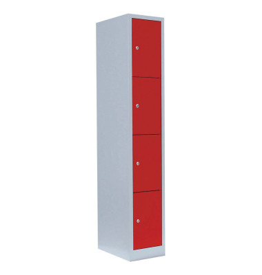 Schließfachschrank 520414, Metall, 1 Abteil mit 4 Fächern, abschließbar, 31,5x180cm (BxH), rot