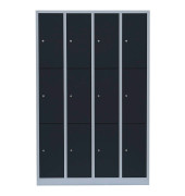Schließfachschrank 520348, Metall, 4 Abteile mit 12 Fächern, abschließbar, 117x180cm (BxH), anthrazit