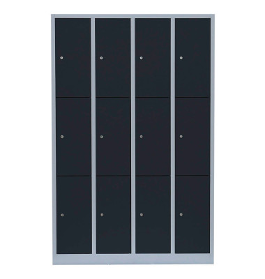 Schließfachschrank 520348, Metall, 4 Abteile mit 12 Fächern, abschließbar, 117x180cm (BxH), anthrazit