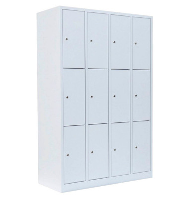 Schließfachschrank 520347, Metall, 4 Abteile mit 12 Fächern, abschließbar, 117x180cm (BxH), weiß