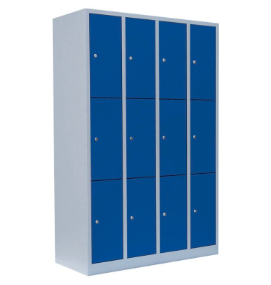 Schließfachschrank 520341, Metall, 4 Abteile mit 12 Fächern, abschließbar, 117x180cm (BxH), blau