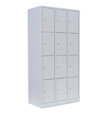 Schließfachschrank 520430, Metall, 3 Abteile mit 12 Fächern, abschließbar, 88,5x180cm (BxH), lichtgrau