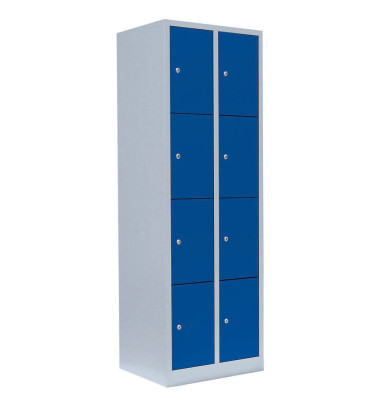 Schließfachschrank 520421, Metall, 2 Abteile mit 8 Fächern, abschließbar, 60x180cm (BxH), blau