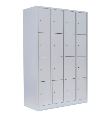 Schließfachschrank 520440, Metall, 4 Abteile mit 16 Fächern, abschließbar, 117x180cm (BxH), lichtgrau