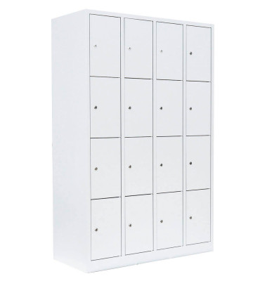 Schließfachschrank 520447, Metall, 4 Abteile mit 16 Fächern, abschließbar, 117x180cm (BxH), weiß