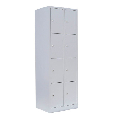 Schließfachschrank 520420, Metall, 2 Abteile mit 8 Fächern, abschließbar, 60x180cm (BxH), lichtgrau