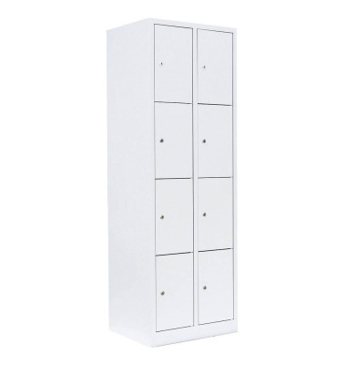 Schließfachschrank 520427, Metall, 2 Abteile mit 8 Fächern, abschließbar, 60x180cm (BxH), weiß