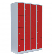 Schließfachschrank 520444, Metall, 4 Abteile mit 16 Fächern, abschließbar, 117x180cm (BxH), rot