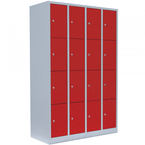 4061815518162 - Schließfachschrank 520444 Metall 4 Abteile mit 16 Fächern abschließbar 117x180cm (BxH) rot 4061815518162 LÜLLMANN 4061815518162 - Schließfachschrank 520444 Metall 4 Abteile mit 16 Fächern abschließbar 117x180cm (BxH) rot 4061815518162 LÜLLMANN