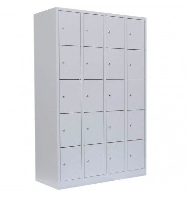 Schließfachschrank 520540, Metall, 4 Abteile mit 20 Fächern, abschließbar, 117x180cm (BxH), lichtgrau