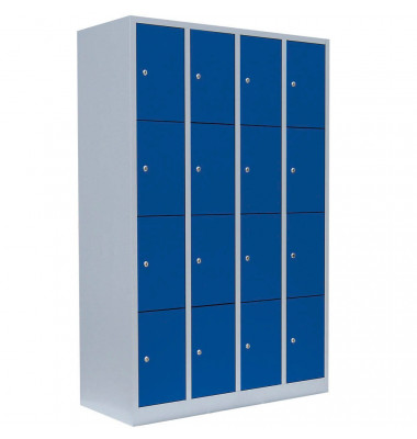 Schließfachschrank 520441, Metall, 4 Abteile mit 16 Fächern, abschließbar, 117x180cm (BxH), blau