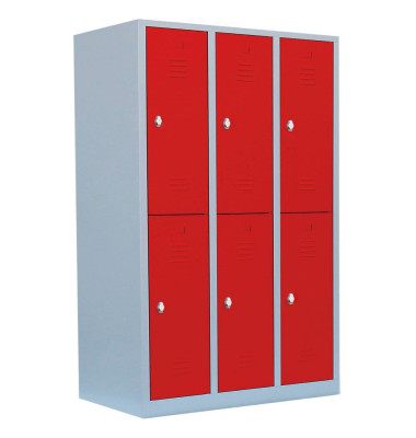 Spind 523234, Metall, 3 Abteile mit 6 Fächern, 118,5x180cm (BxH), rot